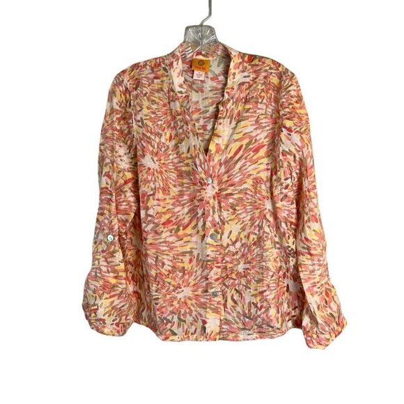 Ruby Rd Tops - 𝅺RUBY Rd Semi-Sheer Burnout Women's Blouse Size 12 Peach/Yellow